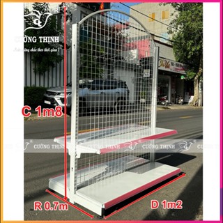 Kệ đôi siêu thị móc treo Lưới bo cong,Cao 1m8 x dài 1m2 x 1-2 tầng tặng kèm 10 móc 15cm 