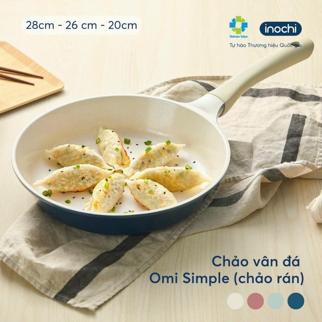Chảo vân đá Omi Simple (chảo rán) - Chính hãng inochi - Chất liệu nhôm đúc nguyên khối cao cấp