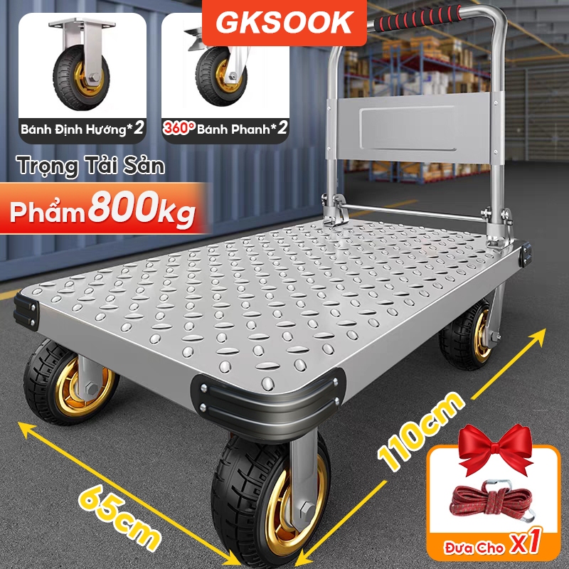  GKSOOK Xe Đẩy Hàng  ,Xe Kéo Hàng Thép Bánh xe chống ồn Tải Trọng 500kg Gấp Gọn Tiện Lợi 4 bánh xe 