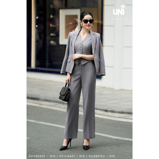  Set Áo Vest Gile Và Quần Suông Nữ UNIVTH Sát Nách Dáng Peplum Công Sở Cao Cấp 2UVB0205 - 5UJLB601 - 2UQB0102 - GI0 