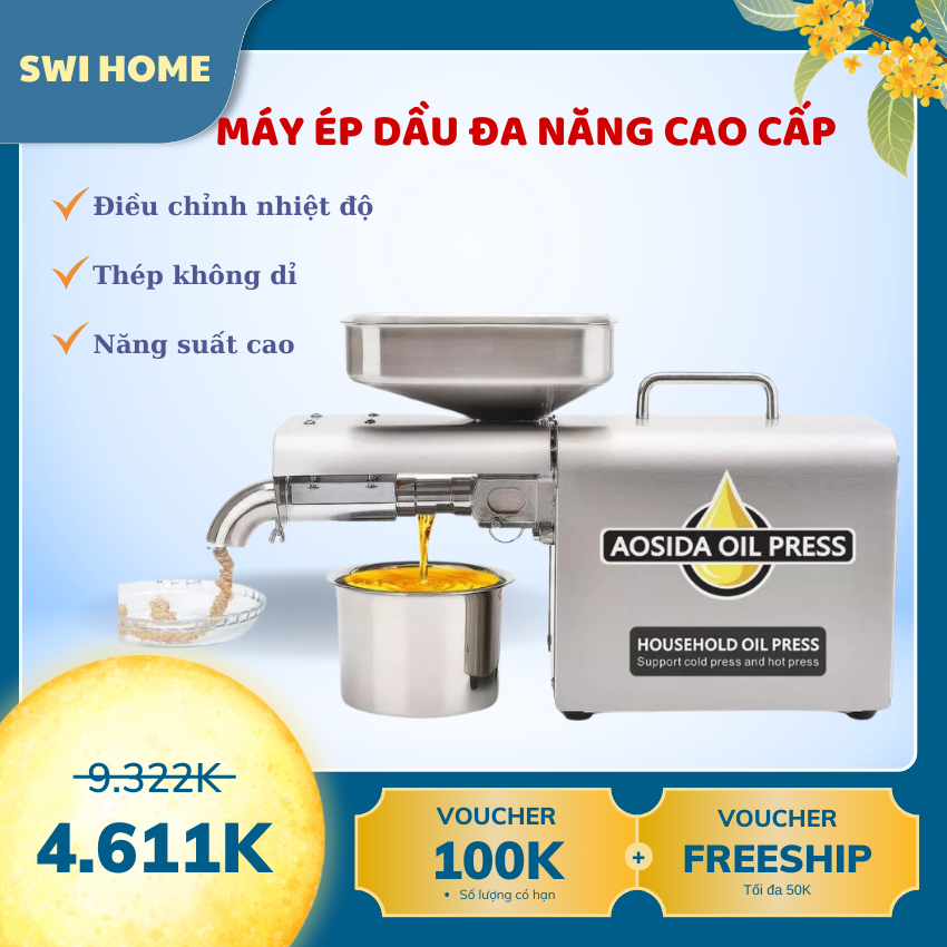 Máy Ép Dầu 888A, Điều Chỉnh Nhiệt Độ, Công nghệ Ép Chậm, Ép Kiệt Bã, Sản Lượng Dầu Cao