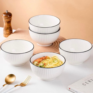 ✅Combo 10 Bát Cơm Siêu Rẻ✅ Chén Ăn Cơm Trắng Sứ Viền Đen Sang Trọng,Bát Tràng Cao Cấp