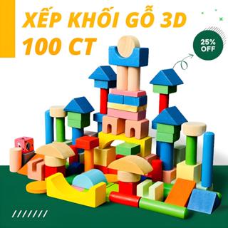 Bộ Ghép Mô Hình 100 Chi Tiết Bộ Xếp Hình Gỗ An Toàn Cho Bé Có Hôp Đựng Tiện Lợi