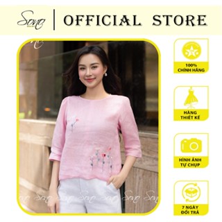 SONO - Áo kiểu linen tay lỡ họa tiết thêu 7 cành trẻ trung