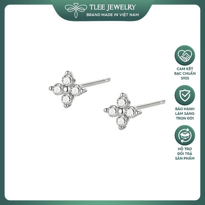 Khuyên tai bạc nữ TLEE nhí hoa đá bốn cánh nhỏ nhắn TLEE JEWELRY B0152