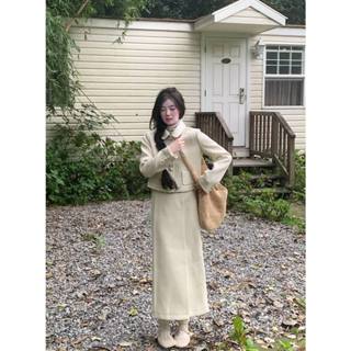 [Sẵn] Set Đồ Váy Nữ Kiểu Công Sở Đi Làm Áo Khoác Dạ Tweed Dáng Ngắn Chân Váy Chữ A Dài Mùa Đông Có Bigsize Nữ SD705