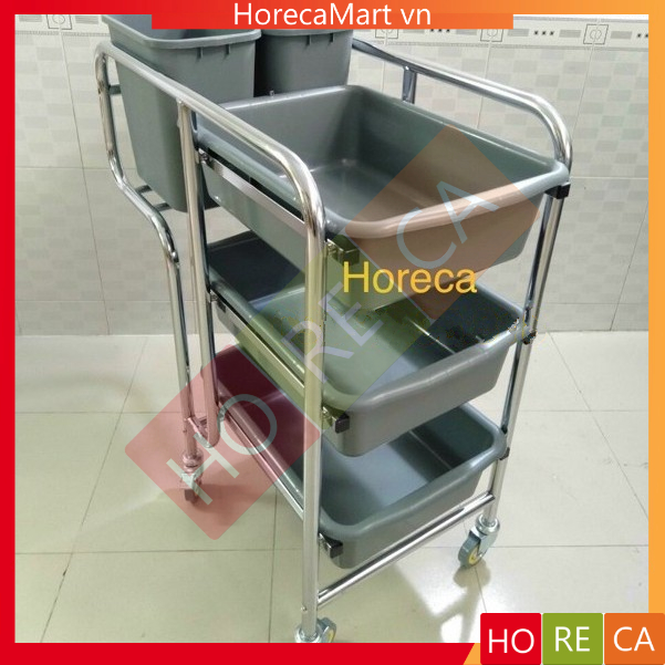 xe đẩy dọn thức ăn thừa, chén bát đũa bẩn