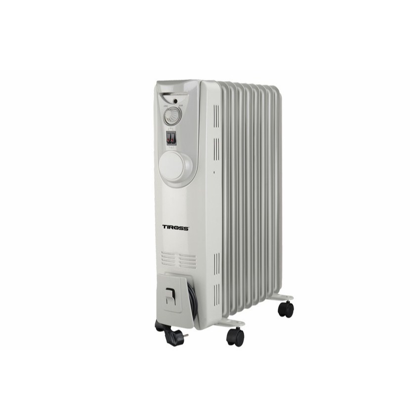 Máy sưởi dầu Tiross TS923 - 9 thanh, màu trắng xám, kích thước 673x479x160mm