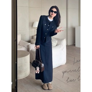   Sẵn  Set Đồ Váy Nữ Kiểu Công Sở Áo Khoác Dạ Tweed Chân Váy Chữ A Dáng Dài Mùa Đông Nữ Chali SD706 