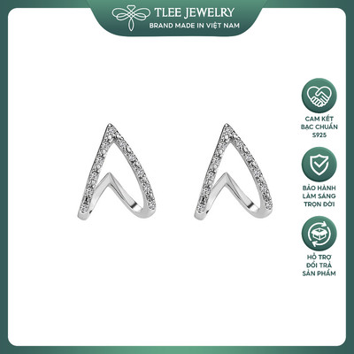 Khuyên tai bạc nữ TLEE chữ V ngược nạm đá sang trọng - TLEE JEWELRY B0188