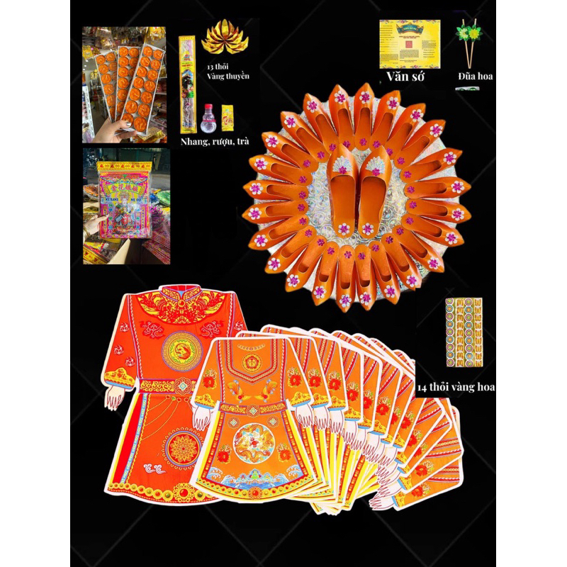 Bộ Giấy Tone Cam Cúng 12 Bà Mụ Đầy Tháng Thôi Nôi cho Bé Trai Bé Gái