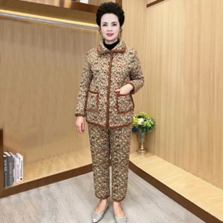  Bộ quần áo chần bông và áo gile chần bông áo gile nhung áo khoác mùa đông ấm áp dành cho phụ nữ trung niên cao tuổi . 