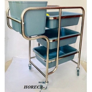 xe đẩy dọn thức ăn thừa, chén bát đũa bẩn