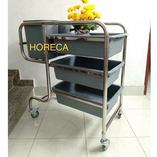 xe đẩy dọn thức ăn thừa, chén bát đũa bẩn