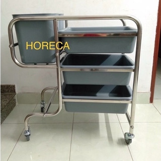 xe đẩy dọn thức ăn thừa, chén bát đũa bẩn