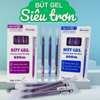 (Hộp 12c)Bút gel bút bi nước Koochi  khô nhanh mực tím, mực đen, mực xanh KC3003