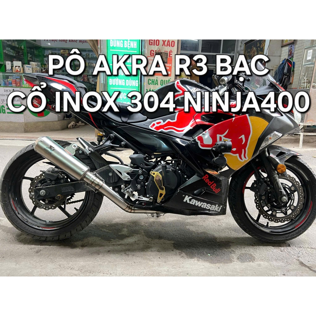 Pô Độ Akrapovic R3 Bạc Và Cổ Inox 304 Kawasaki Ninja400