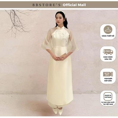 BBSTORE'S Set Đồ Áo Dài Phối Quần Form Dáng Cách Tân Tay Lở Kết Đá Sang Trọng (kèm băng đô)  - K4180A