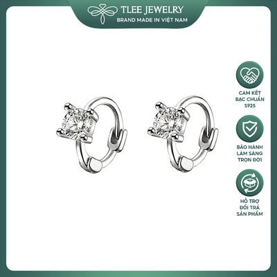 Khuyên tai bạc nữ TLEE tròn chốt bấm mặt nụ đá trendy dáng đeo sát tai TLEE JEWELRY B0232
