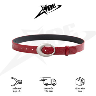 (Có sẵn) AOE STUDIO - Thắt lưng nam nữ Y2K da PU màu đỏ dây nịt cao cấp mặt oval đơn giản phù hợp đi học đi làm