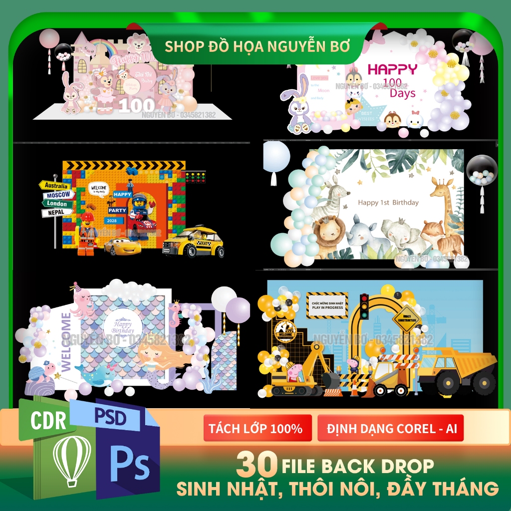 Vector 30 file vector trang trí nền, backdrop sinh nhật, đầy tháng, thôi nôi..