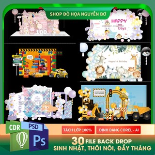 Vector 30 file vector trang trí nền, backdrop sinh nhật, đầy tháng, thôi nôi..