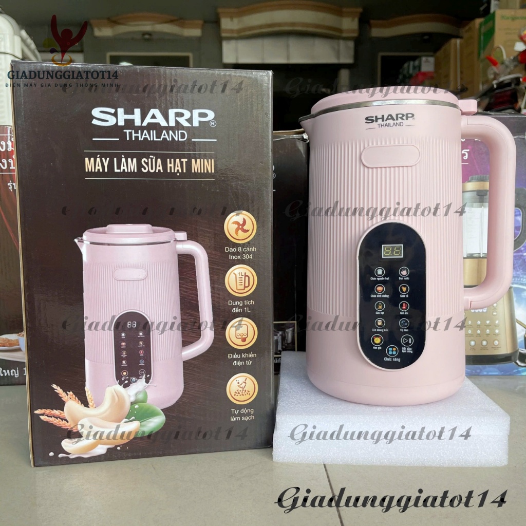 Máy Làm Sữa Hạt Sharp, Máy Xay Nấu Mini đa Năng Ks010 Hồng Phấn Dung Tích 1000 Ml, Bảo Hành 12 Tháng