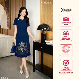 Đầm trung niên thiết kế sang trọng chất liệu Vải dệt cao cấp thương hiệu Thiều Hoa DD4L0959
