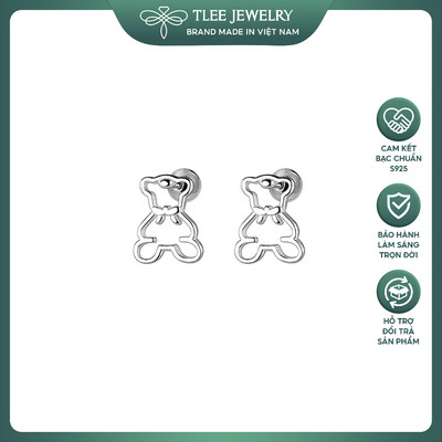 Khuyên tai bạc TLEE hình Gấu chốt bi vặn xinh xắn TLEE JEWELRY B0303
