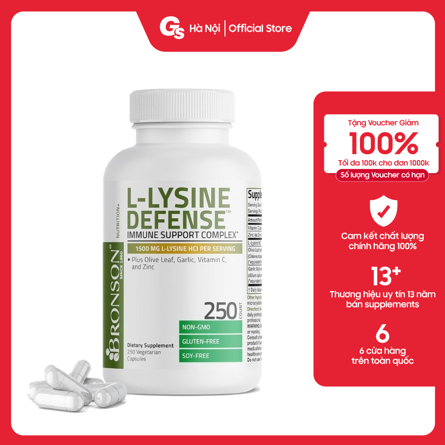 Viên uống Bronson L-Lysine Defense Complex (1500 mg) - Thúc đẩy hệ miễn dịch nhập Mỹ - Gymstore