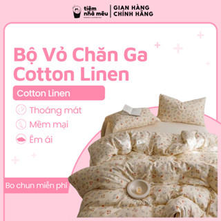 Bộ Vỏ Chăn Ga Giường Vỏ Gối 4 Món Cotton Linen Hàn Quốc Hoa Lá Mùa Xuân Size Tiệm Nhà Mêu