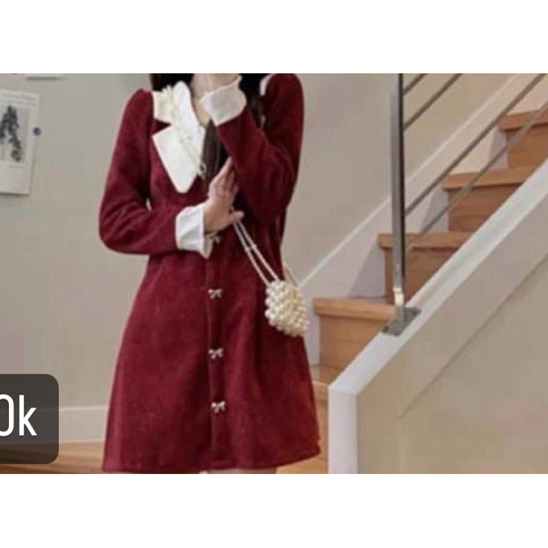 Váy liền cổ V chất len tăm tiểu thư mặc noel hay tết ok. Pass new hàng loại 1