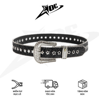   Có sẵn  AOE STUDIO - Thắt lưng nam nữ da PU cao cấp Y2K dây nịt cao cấp đính đá phối khoen ngôi sao màu đen Gothic 