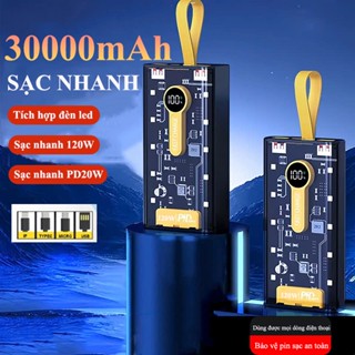 Sạc Dự Phòng 120W 30000mAh Sạc Nhanh Trong Suốt Tích Hợp 4 Cổng Sạc Tiện Lợi Có Đèn LED