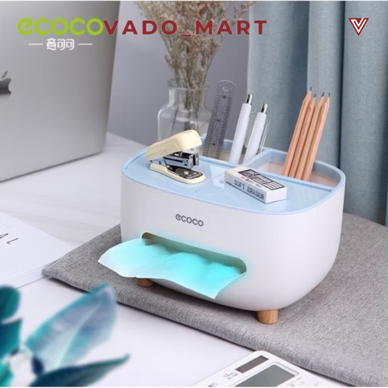 Hộp Đựng Giấy ECOCO Để Bàn, Có Chỗ Để Điều Khiển Phụ Kiện,Kèm Giá Đỡ Điện Thoại,Nhựa Cao Cấp An Toàn