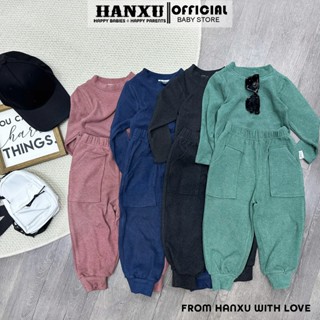 (KHÔNG CẦN TĂNG SIZE) Bộ Quần Áo Thu Đông Bé Trai Vải Tăm Tiêu Lông Thỏ Siêu Mềm Mịn, Set Quần Áo Thu Đông Giữ Ấm Hanxu