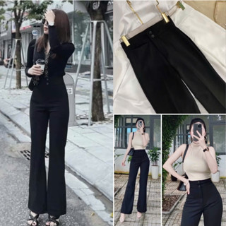  Quần ống loe Nữ cạp cao phối 2 Khuy tôn dáng quần tây công sở nữ chất vải đẹp đi làm đi học M063 - TOTOSA 