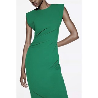 đầm Zara made in Morocco rún eo đơn giản không tay đệm vai sang đẹp