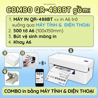 Máy in nhiệt QR-488BT (Khổ A6) kết nối Bluetooth In Đơn Hàng bằng Điện Thoại sàn TMĐT, Tem, Mã Vạch
