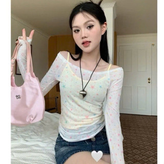 (Set 2 món) Áo tay dài ngôi sao trễ vai kèm áo 2 dây dáng dài