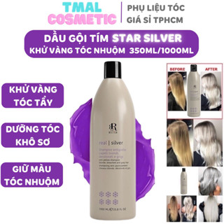Dầu gội tím Real Star Silver 1000ML ITALY - KHỬ ÁNH VÀNG giữ màu cho tóc nhuộm, tóc tẩy bền màu