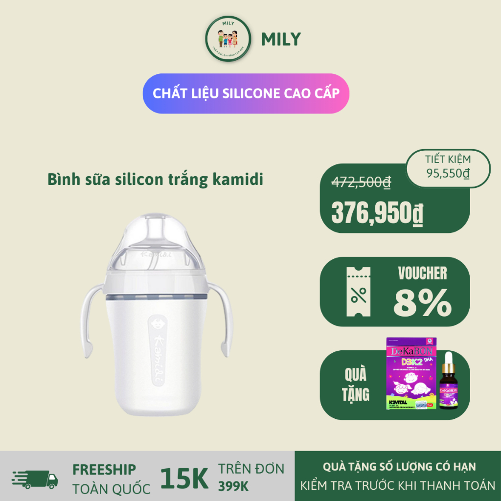 Bình sữa silicon trắng kamidi chính hãng - Chất liệu silicone cao cấp