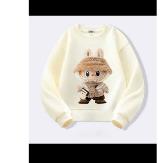 ÁO NỈ CỔ TRÒN TAY DÀI IN CHÚ LUBUBU XINH ĐẸP