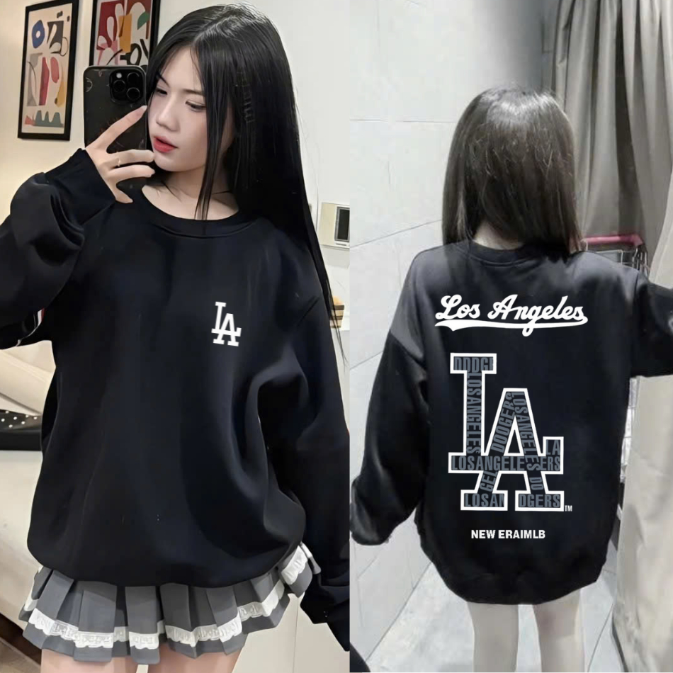 Áo nỉ sweater MLB LA  cổ tròn dài tay,áo nỉ NY MLB unisex áo hoodie MLB dài tay boy phố