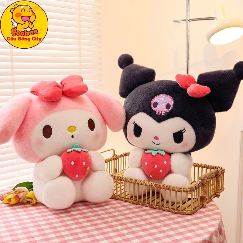 Gấu Bông Kuromi 2 Màu Ôm Trái Dâu - Kuromi Nhồi Bông Hottrend Cao Cấp Gấu Bông City