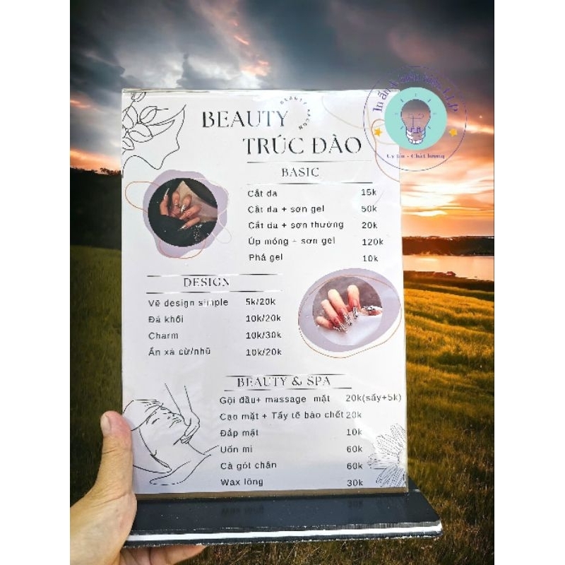 Bảng giá mica dịch vụ spa, tóc, nail mi.... ( thiết kế & in hoàn thiện)