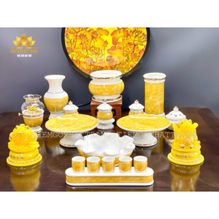  Bộ Đồ Thờ Cúng Men Vân Đá Vàng Gốm Sứ Đài Loan Cao Cấp -Bàn Thờ Thổ Công Thần Tài Gia Tiên 
