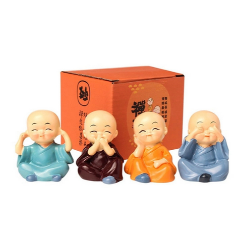 Chú tiểu, bộ 4 chú tiểu, tứ đại giai không, chú tiểu đặt bàn, chú tiểu đặt taplo, deco bàn làm việc,