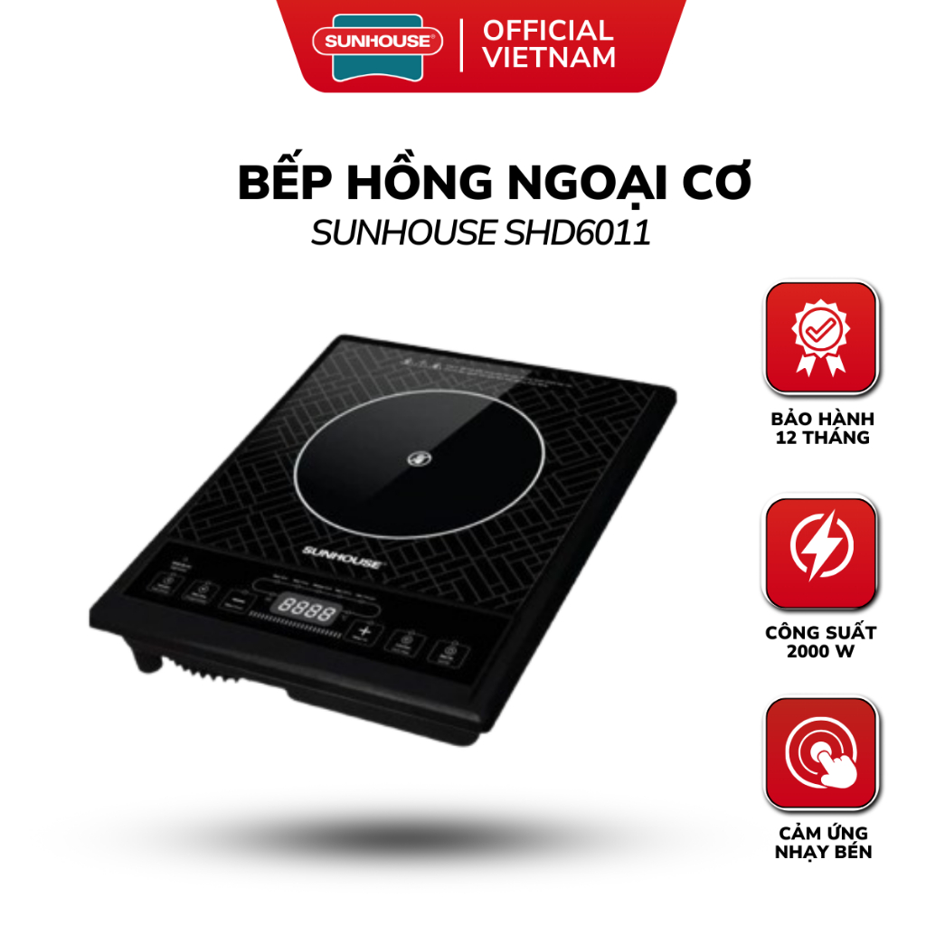 Bếp Hồng Ngoại Cơ SUNHOUSE SHD6011 Chính Hãng - Mặt Kính Siêu Bền, Công Suất 2000W, Bảo Hành 1 Năm