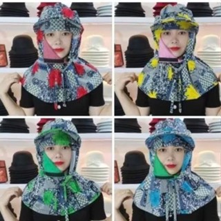 Nón Khẩu Trang Dán Chống Nắng chất liệu Thun Lạnh , họa tiết lá dễ đội